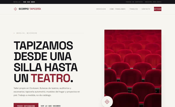 Web de Tapicer&iacute;a Scorpio de Michoac&aacute;n, hecha por CORST Agency